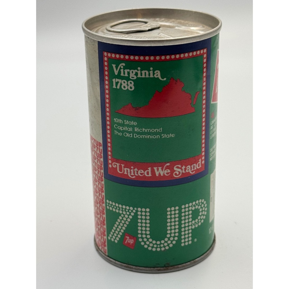Vintage 7Up Soda Can Virginia United We Stand 1788 Statehood Commemorative‎ 12oz